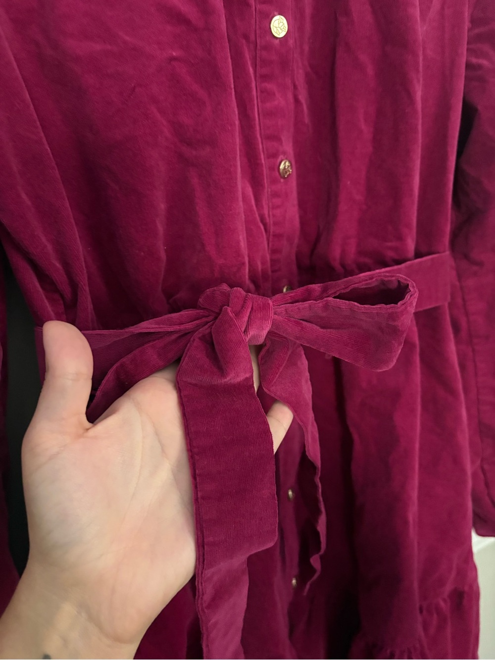 Draper James Raspberry Corduroy Button Front Belted Shirt Dress XL - Picture 4 of 12